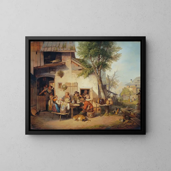 Davanti all'osteria del villaggio - Ignaz Raffalt — quadro incorniciato alla parete