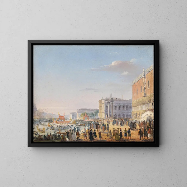Arrivo di Francesco Giuseppe e Elisabetta a Venezia - Ippolito Caffi — quadro incorniciato alla parete