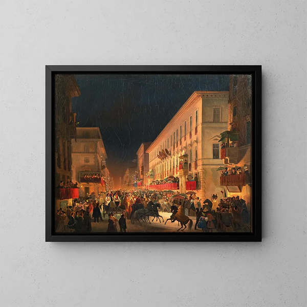 Carnevale a Roma, la festa dei Moccoletti - Ippolito Caffi — quadro incorniciato alla parete