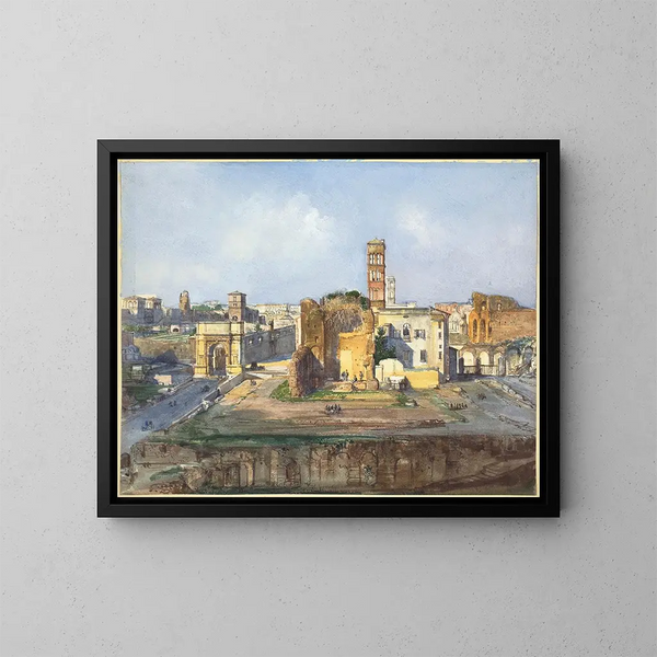 L'arc de Titus e il tempio di Venere e Roma vicino al Foro Romano - Ippolito Caffi — quadro incorniciato alla parete