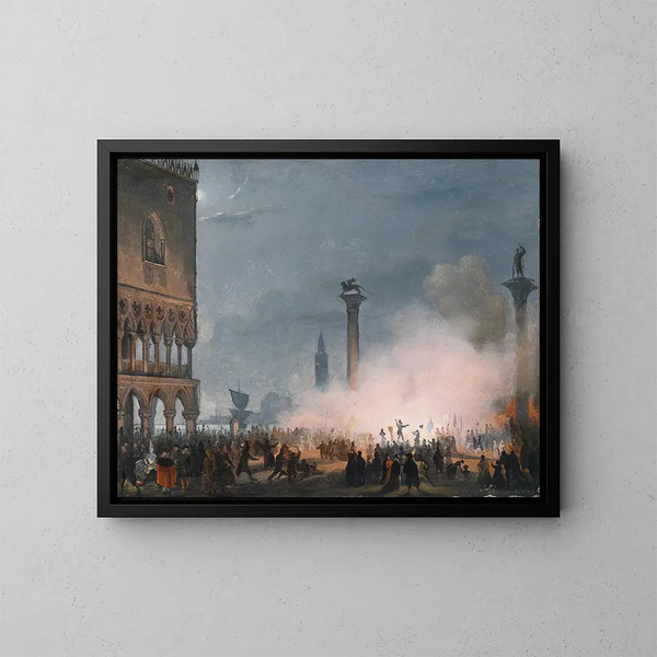 Venezia, la Piazzetta di notte - Ippolito Caffi — quadro incorniciato alla parete