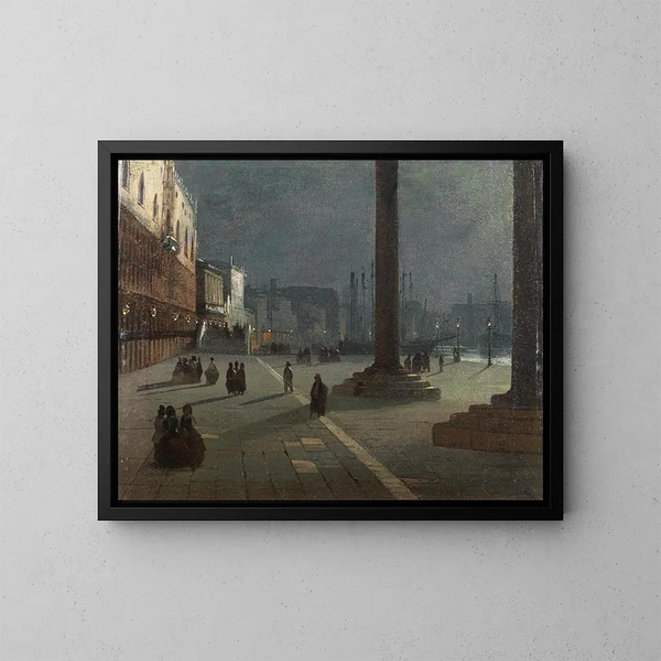 Venezia, vista del Molo di San Marco con la Riva degli Schiavoni al chiaro di luna - Ippolito Caffi — quadro incorniciato alla parete