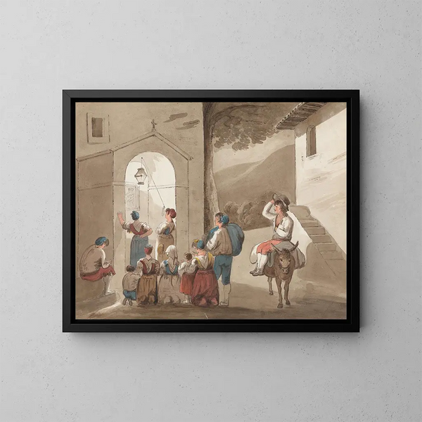 Gruppo di contadini davanti a una chiesa - Isaac Weld — quadro incorniciato alla parete