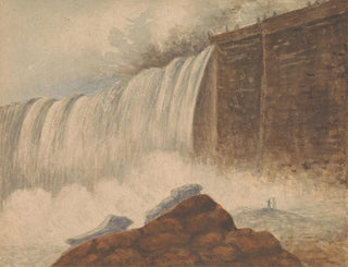 Vista delle cascate del Niagara con due figure su una roccia in primo piano a destra - Isaac Weld — vista dell’opera