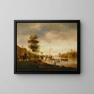 Paesaggio fluviale con bagnanti - Isaac van Ostade — quadro incorniciato alla parete