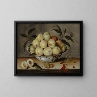 Natura morta con pesche in una ciotola di porcellana cinese - Isaak Soreau — quadro incorniciato alla parete