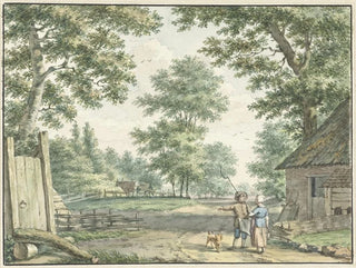 Izaak Schmidt - Landschap met twee personen bij een boerenwoning.webp