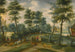 Paesaggio boscoso con conduttori di bestiame e il loro gregge, un villaggio oltre - Izaak van Oosten — vista dell’opera
