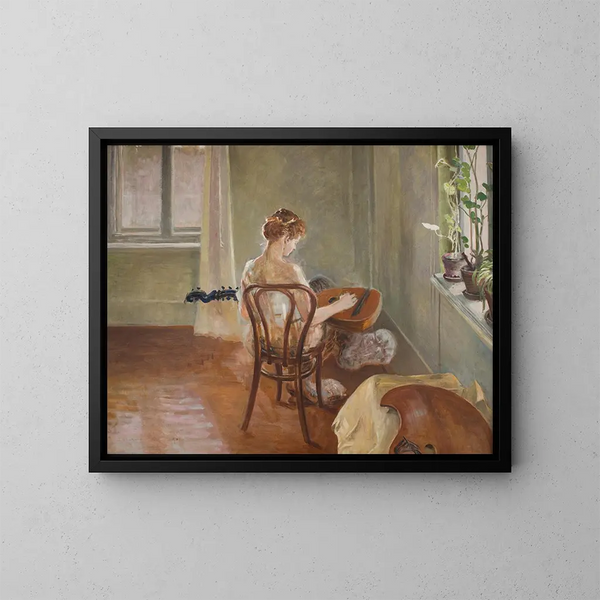 Interno con la chimera che suona la chitarra - Jacek Malczewski — quadro incorniciato alla parete