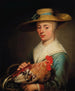 Una giovane donna con un cappello di paglia che tiene una gallina e un paniere di uova - Jacob Gerritsz. Cuyp — vista dell’opera