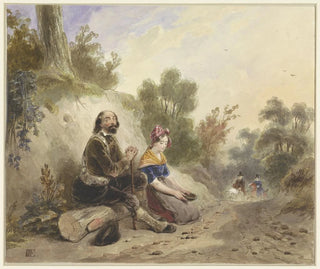 Jacob Joseph Eeckhout - Blinde man met meisje bedelend aan de kant van een landweg.webp