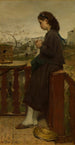 Fille tricotant sur un balcon Montmartre - Jacob Maris — vista dell’opera