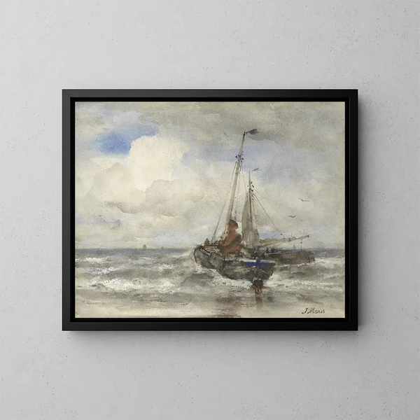 Due pescherecci sulla spiaggia - Jacob Maris — quadro incorniciato alla parete
