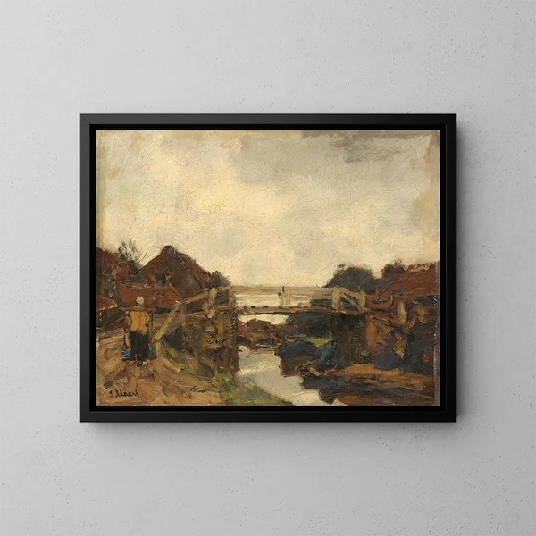 Ponte in legno su un canale a Rijswijk - Jacob Maris — quadro incorniciato alla parete
