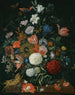 Natura morta di fiori in un vaso su un davanzale di pietra con un'orecchio di mais e una lumaca - Jacob Rootius — vista dell’opera