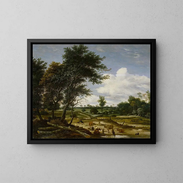 Paesaggio con pastori e bestiame - Jacob Salomonsz van Ruysdael — quadro incorniciato alla parete