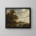 Paesaggio fluviale con pescatori e bestiame, la chiesa Grote Kerk di Alkmaar in lontananza - Jacob Salomonsz van Ruysdael — quadro incorniciato alla parete