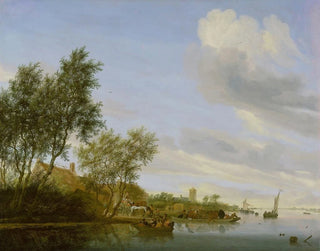 Jacob Salomonsz van Ruysdael - River Landscape with a Ferry.webp