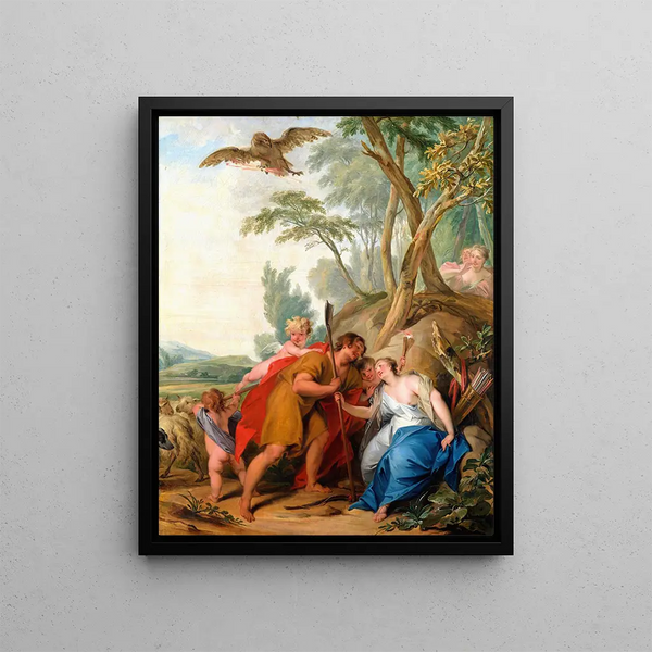 Giove travestito da pastore seducente Mnemosine, dea della memoria - Jacob de Wit — quadro incorniciato alla parete