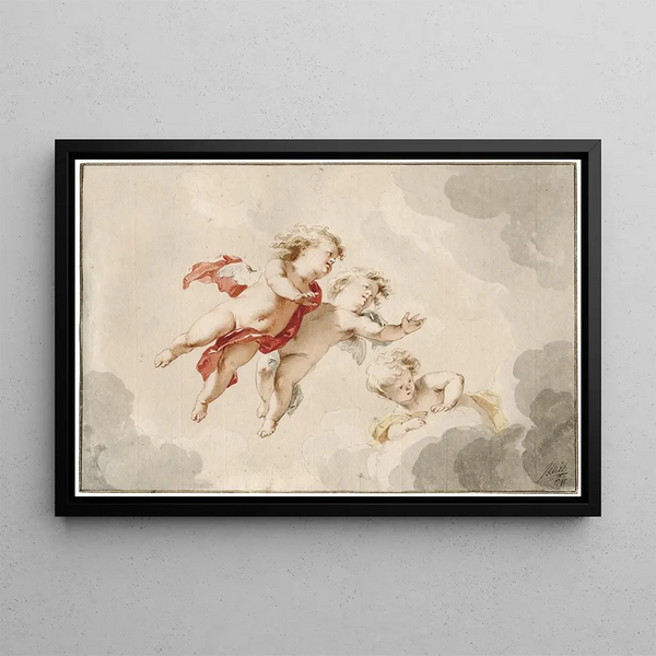 Tre putti volanti - Jacob de Wit — quadro incorniciato alla parete