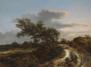 Un paesaggio di dune con un contadino su un sentiero sabbioso e una vista lontana di Haarlem - Jacob van Ruisdael — vista dell’opera