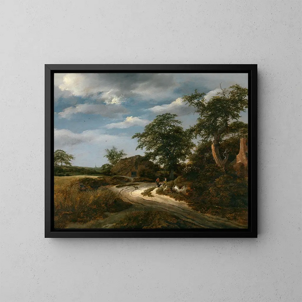 Paesaggio con una chiesa - Jacob van Ruisdael — quadro incorniciato alla parete