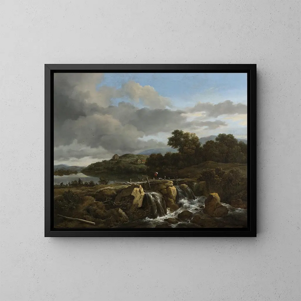 Paesaggio con cascata - Jacob van Ruisdael — quadro incorniciato alla parete