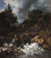 Cascata con una casa a graticcio e un castello - Jacob van Ruisdael — vista dell’opera