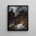 Cascata con una casa a graticcio e un castello - Jacob van Ruisdael — quadro incorniciato alla parete