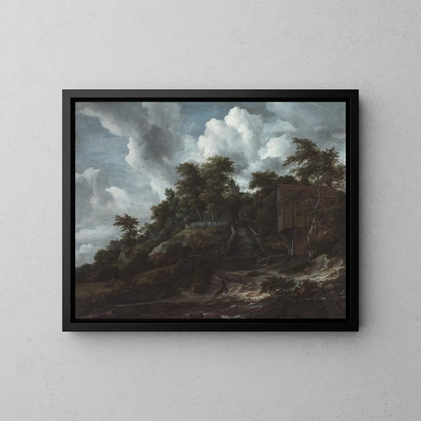 Collina boschiva con vista sul castello di Bentheim - Jacob van Ruisdael — quadro incorniciato alla parete
