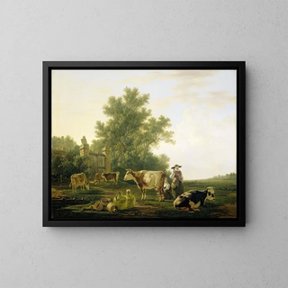 L'ora della mungitura - Jacob van Strij — quadro incorniciato alla parete