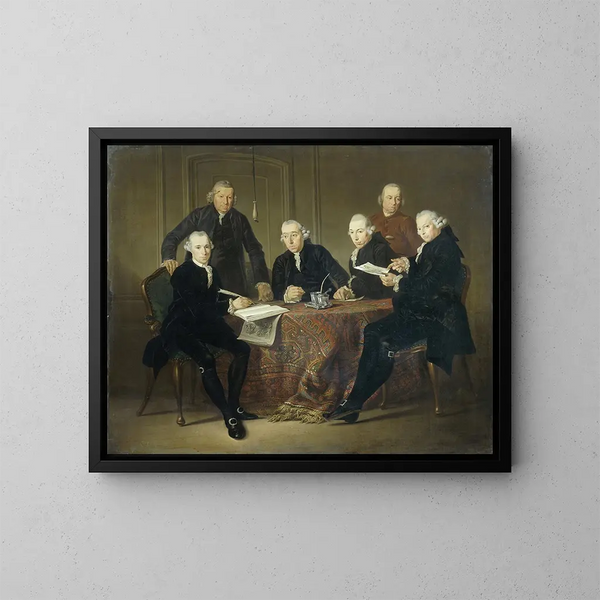 I Quattro Regenti, il Segretario e il Padre della Casa dei Leprosi di Amsterdam 1773 - Jacobus Luberti Augustini — quadro incorniciato alla parete