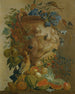 Nature morte di meloni, uva, pesche e altri frutti in un'urna in pietra con uccelli - Jacobus Vonck — vista dell’opera