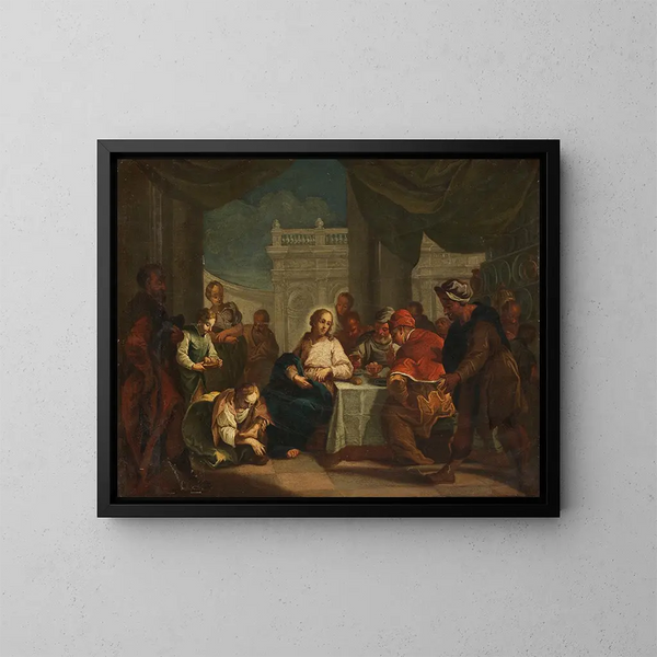 Cristo e Maria Maddalena nel lavaggio dei piedi - Jacopo Amigoni — quadro incorniciato alla parete