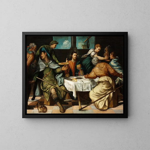 Il Pasto ad Emmaus - Jacopo Tintoretto — quadro incorniciato alla parete