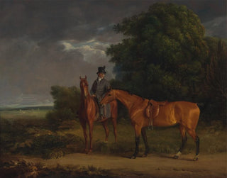 JacquesLaurent Agasse - A Groom Mounted on a Chestnut Hunter He Holds a Bay Hunter by the Reins.webp