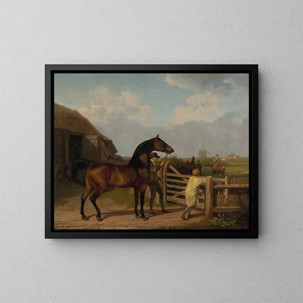 Un stallone condotto attraverso una porta verso una giumenta - Jacques-Laurent Agasse — quadro incorniciato alla parete