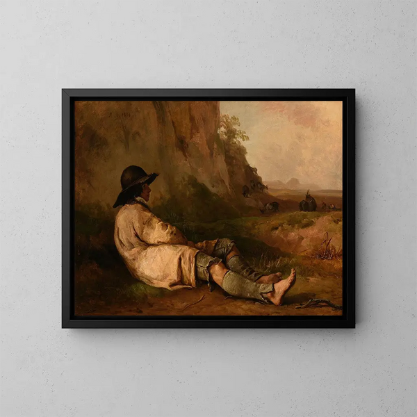 Berger che si riposa vicino a una roccia - Jacques-Raymond Brascassat — quadro incorniciato alla parete