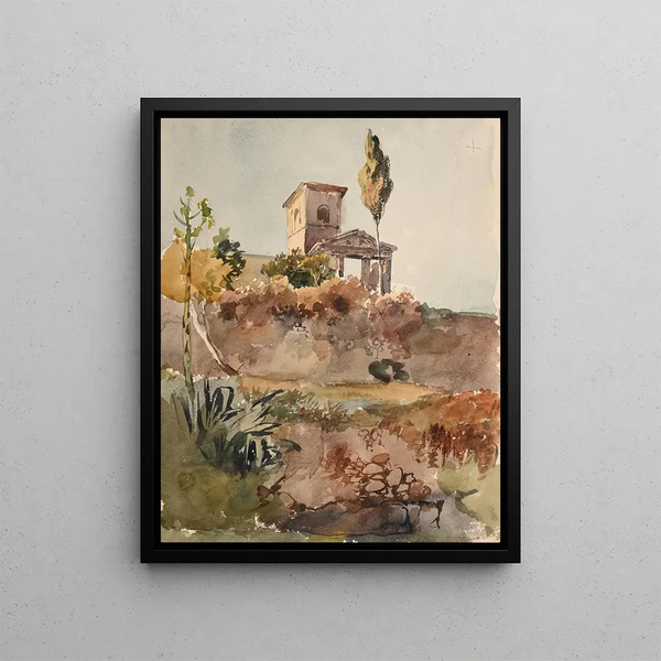 JacquesRaymond Brascassat - Jardin et glise avec portique antique.webp