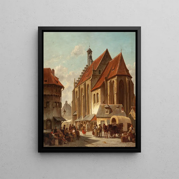 Scène su una piazza del mercato fiammingo - Jacques François Carabain — quadro incorniciato alla parete