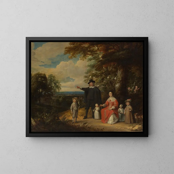 Gruppo familiare in un paesaggio - Jacques d'Arthois — quadro incorniciato alla parete