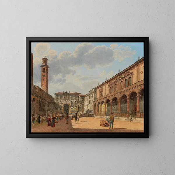 Vista della Piazza delle Erbe a Verona - Jakob Alt — quadro incorniciato alla parete