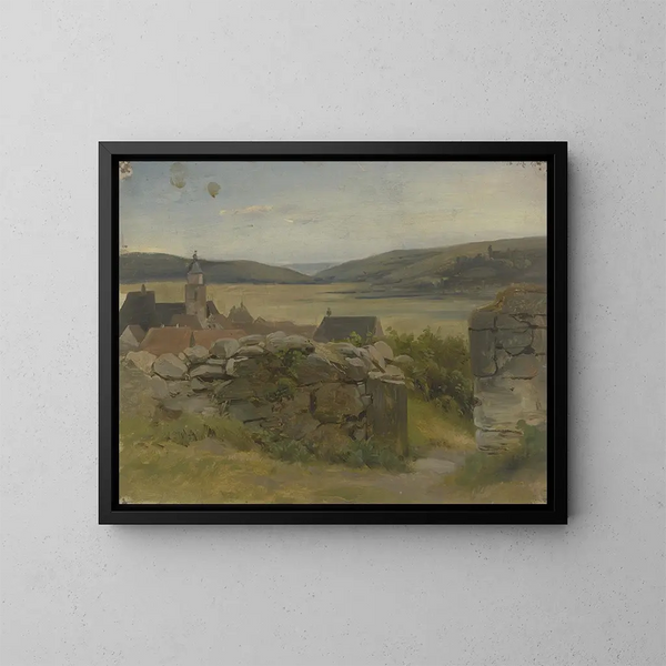 Piccolo villaggio con vista sulla prateria - Jakob Becker — quadro incorniciato alla parete