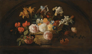 Jakob Bogdny - Still Life Of Flowers In A Vase On A Marble Shelf.webp