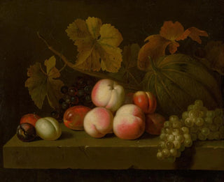 Jakob Bogdny - Still Life With Peaches Grapes Plums And Melon.webp
