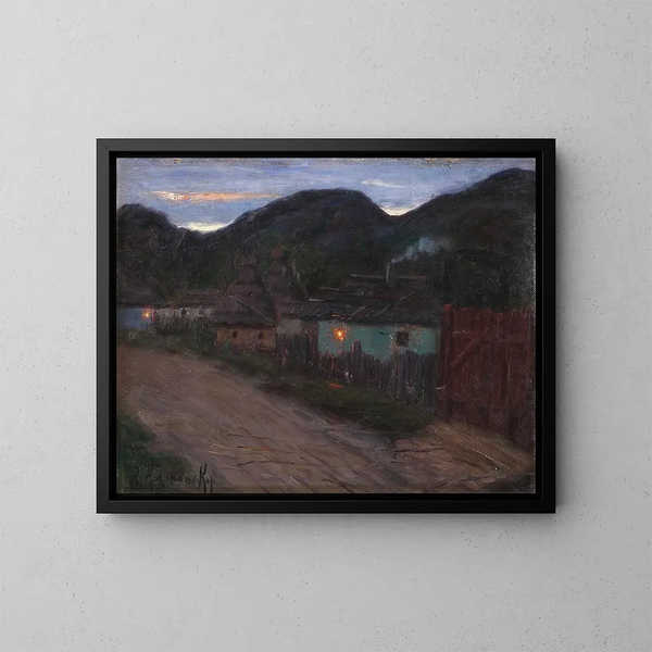 Rue de village nocturne - Jakob Koganowsky — quadro incorniciato alla parete