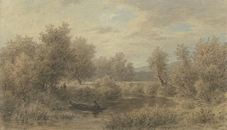 Jakob Maurer - Ein Kahn mit einem Fhrmann hlt am Ufer.webp