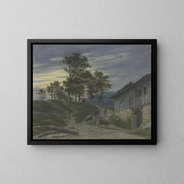 Ritorno del gregge al pascolo serale - Jakob Maurer — quadro incorniciato alla parete
