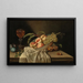 Frutta mista in una ciotola, un bicchiere di vino e un tessuto su un tavolo - Jakob Samuel Beck — quadro incorniciato alla parete