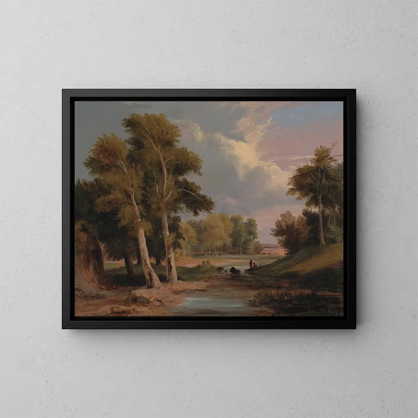 Un paesaggio fluviale boscoso con pescatori - James Arthur O'Connor — quadro incorniciato alla parete